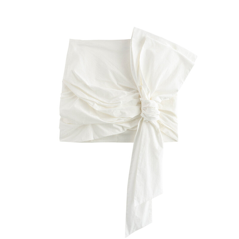 Women 2024 New Chic Fashion Knot decoration Mini Skirt Vintage High Waist after Zipper Female Skirts Mujer