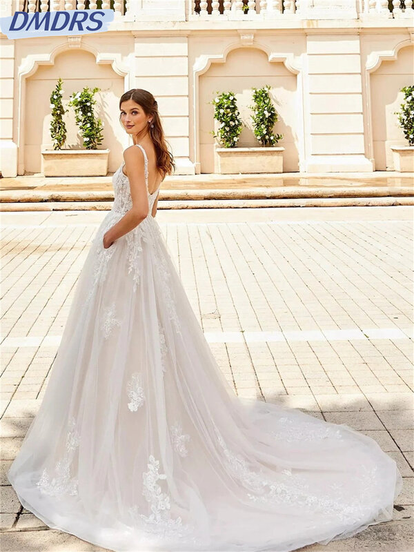 Gaun pernikahan tali spaghetti yang menawan 2024 gaun pengantin applique gaun panjang lantai punggung terbuka sederhana Vestidos De Novia
