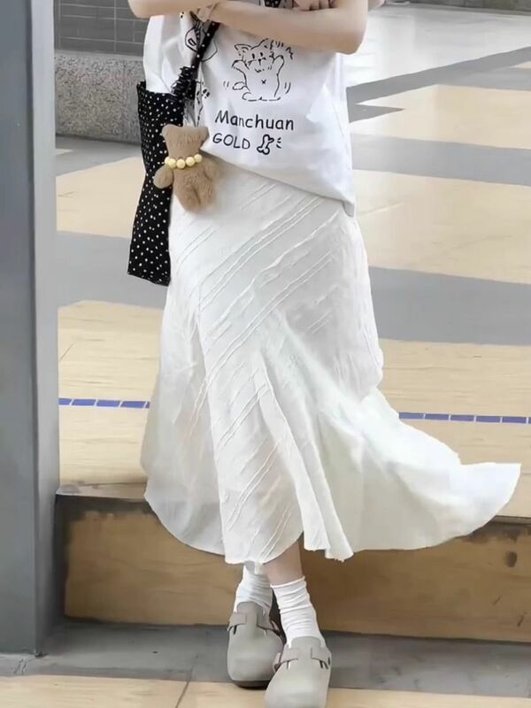 Женская длинная юбка с высокой талией, асимметричная белая юбка-годе с высокой талией и поясом на резинке, весна 2024