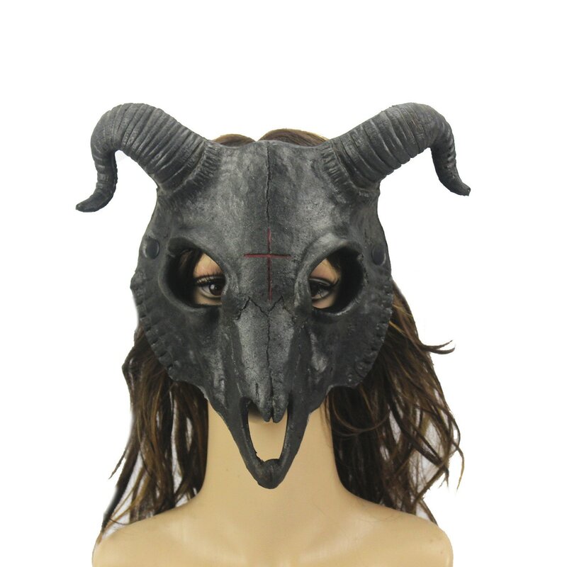 Máscara de cabra de crânio de cabra para festa de carnaval, Halloween, rosto cheio, chifre de animal, cosplay personalizado