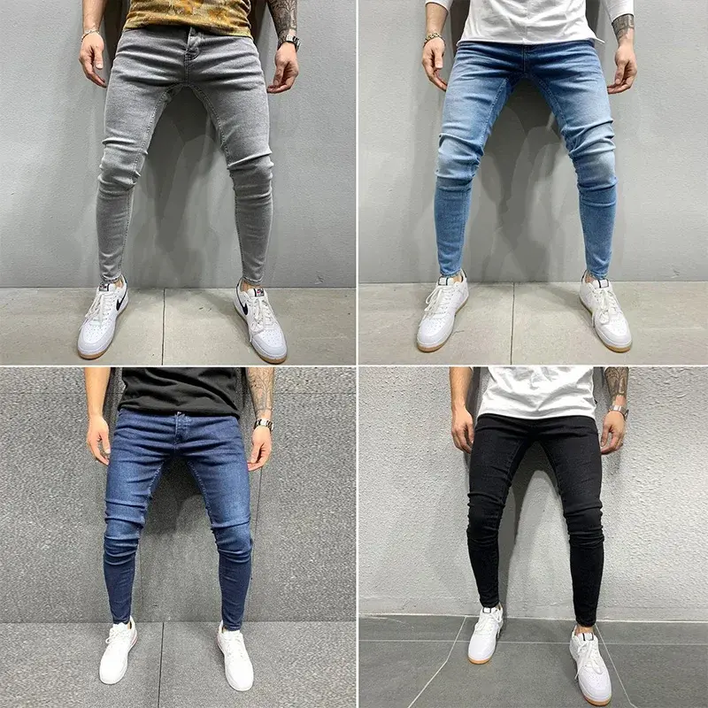 Autumn Winter Fashion Small Leg Jeans Man Harajuku Slim Fit Trousers All Match Vintage Casual PantsY2K PocketMale Clothes