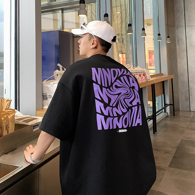 Camisetas con letras trenzadas americanas para hombre, Tops holgados de gran tamaño, estilo Hip Hop de Hong Kong, ropa versátil de marca de manga corta