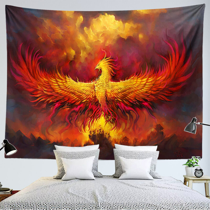 Tapeçaria de Parede Fire Phoenix, Arte Estética, Tecido Grande, Flame Flying Bird, Decoração do Quarto, Casa, Decoração do Quarto