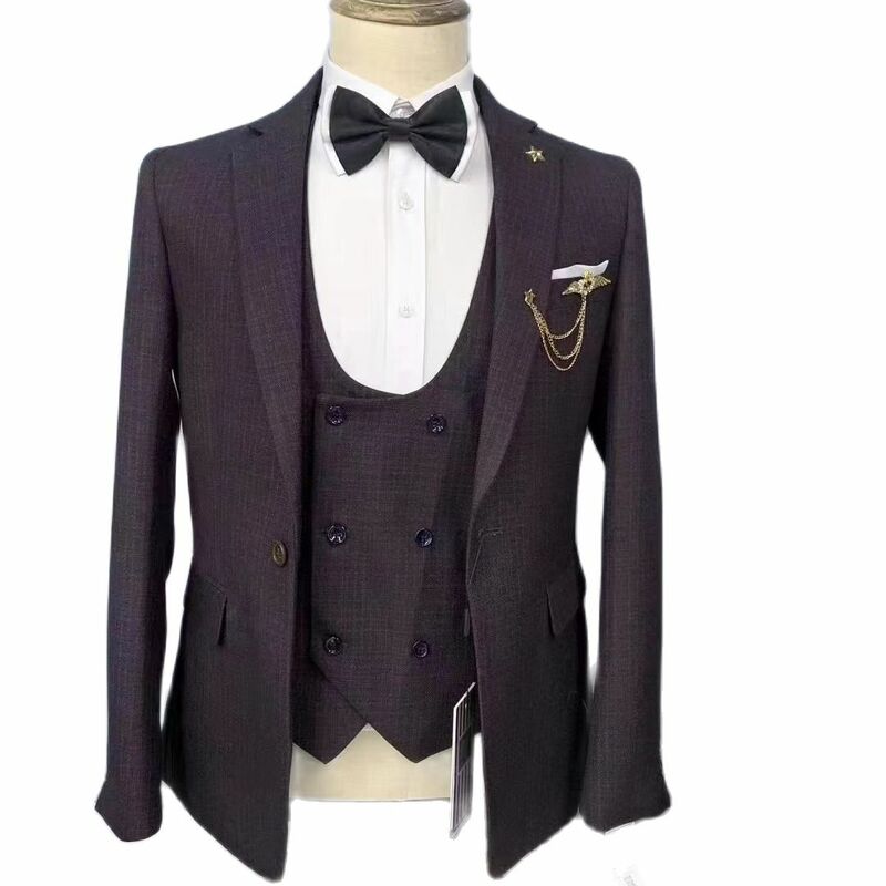 Veste de marié à carreaux, prêt à porter, simple boutonnage, veste de marié, pantalon intelligent, costume d'affaires décontracté pour hommes