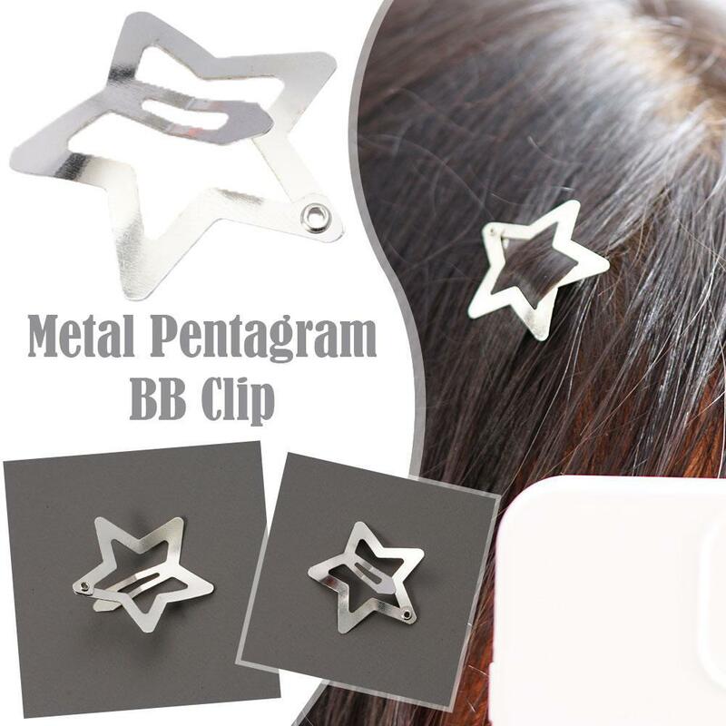 Star Hair Clips Silver Star BB Hairclips Filigree Star Metal Snap Clip Vintage Trend Hair Accessories Headwear Accessories