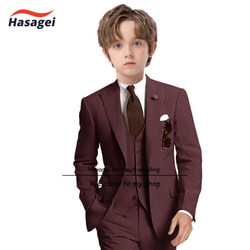 Официальный костюм для мальчиков цвета шампанского, 3 предмета, Свадебный детский смокинг, детская семейная одежда, цвет под заказ