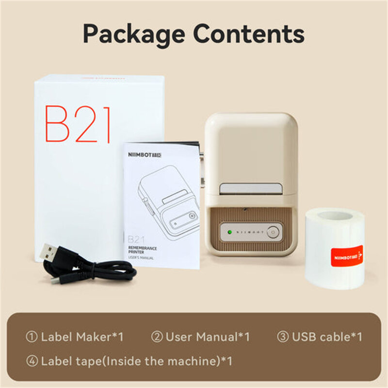 NIIMBOT-Impresora térmica portátil B21, máquina de impresión inalámbrica con Bluetooth, con etiquetas autoadhesivas, para código de barras, ropa y joyería