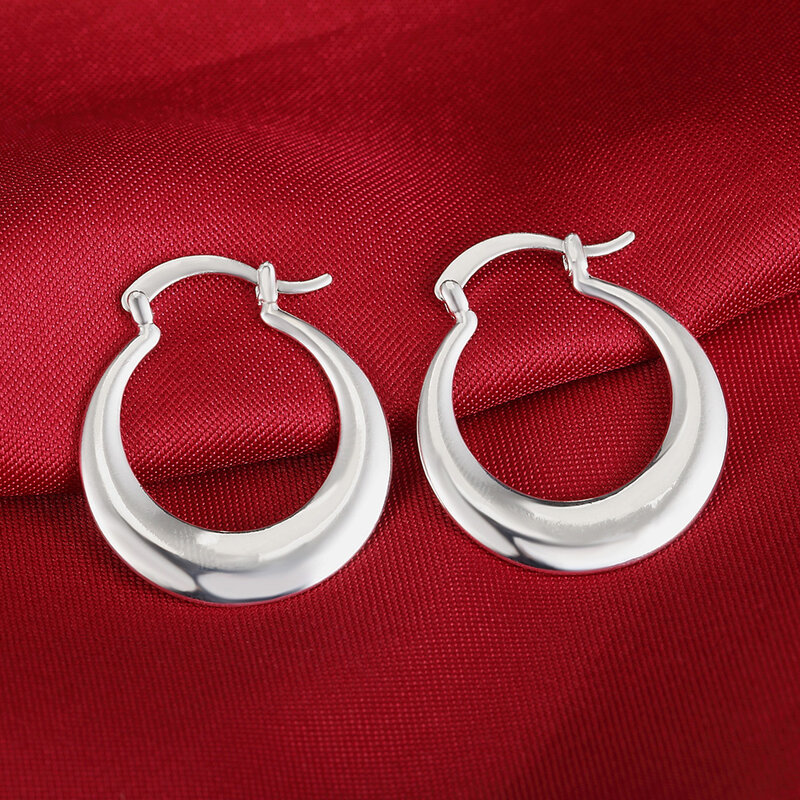 Hot 3cm 925 Sterling Silver round hoop Earrings for Fashion Women Pretty Creativity Crescent  Gift Popular wild Jewelry