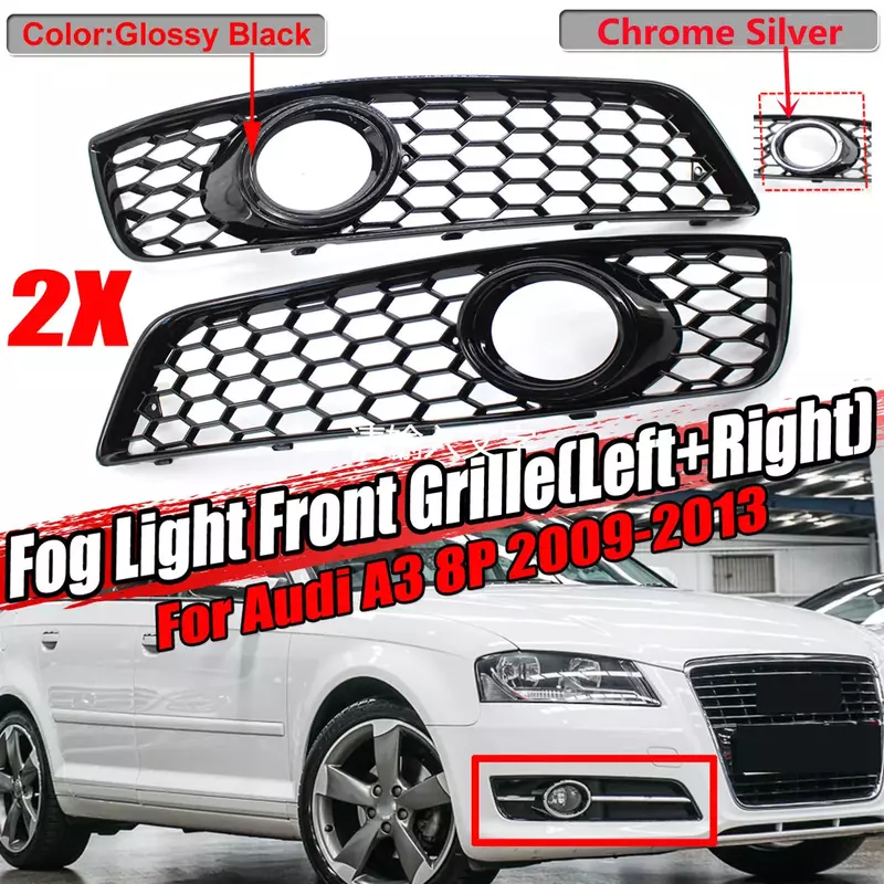 Glossy/Chrome รถด้านหน้า Grille Honeycomb Grille ตาข่ายย่างสำหรับ Audi A3 8P 2009-2013 8P0807682D กระจังหน้าฝาครอบ