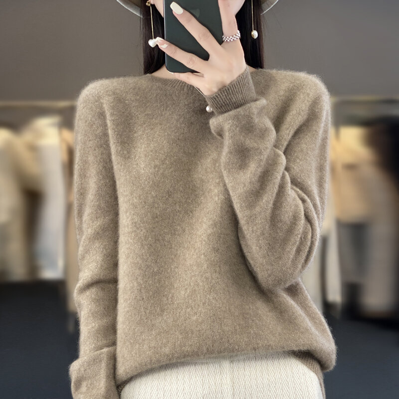 여성용 캐시미어 스웨터, 100% 메리노 울 패션, O넥 풀오버 상의, 가을 및 겨울 신상