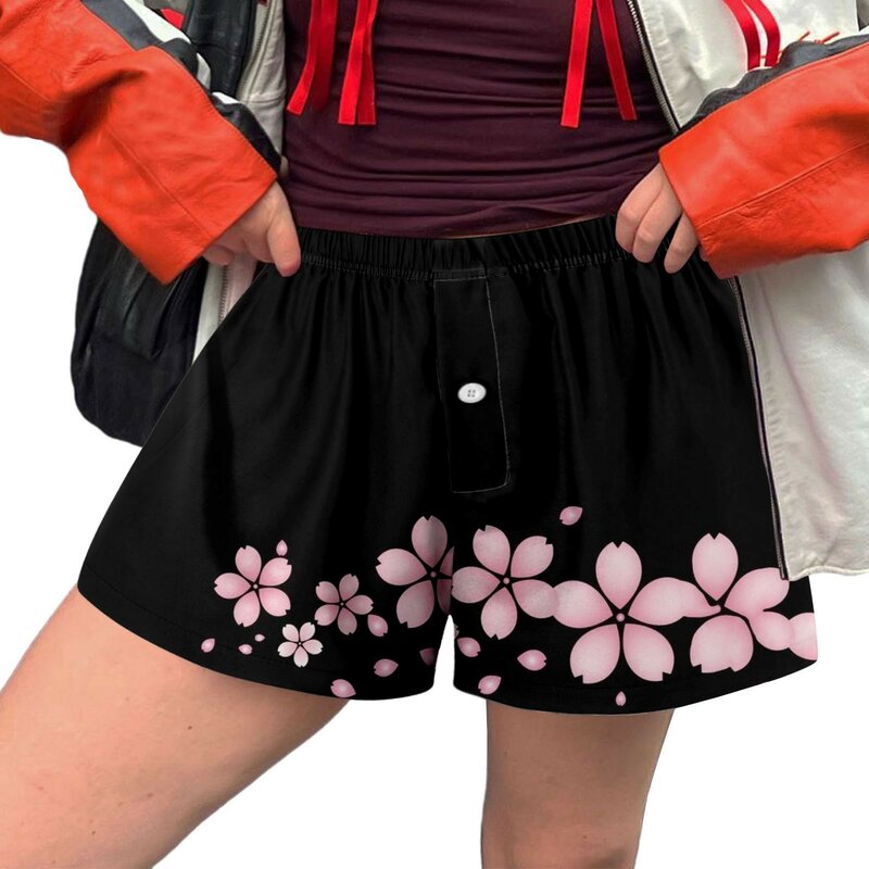 Damskie wygodne spodenki z nadrukiem Damskie luźne krótkie spodnie ze średnim stanem Kobiece modne spodnie z guzikami Wakacyjne powołanie