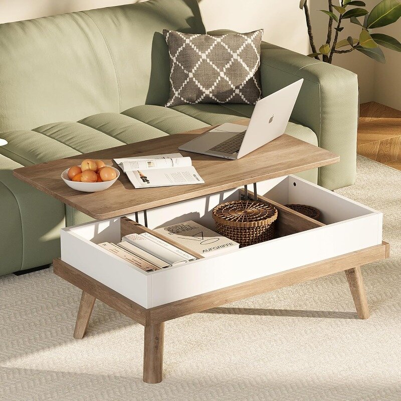 Wood Coffee Table, Lift Top Coffee Tablewith Hidden Compartment, Coffee Table for Living Room Reception Room