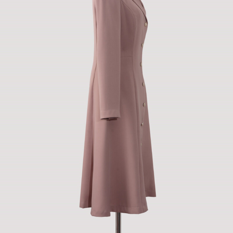 Kobiety z długim rękawem Slim Fit pojedyncze piersi różowy garnitur sukienka V Neck urząd Lady formalne do pracy długi płaszcz spódnica linii