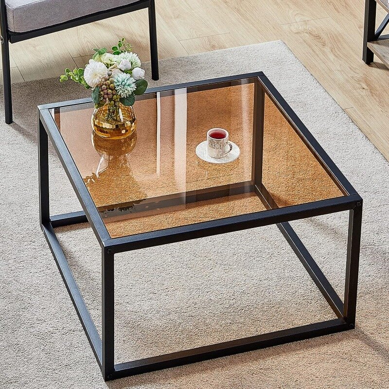 โต๊ะกาแฟสี่เหลี่ยมขนาดเล็กทันสมัยโต๊ะกาแฟกระจกโต๊ะกลางที่เรียบง่ายสำหรับห้องนั่งเล่นขนาด26.7x26.7x15.7นิ้ว