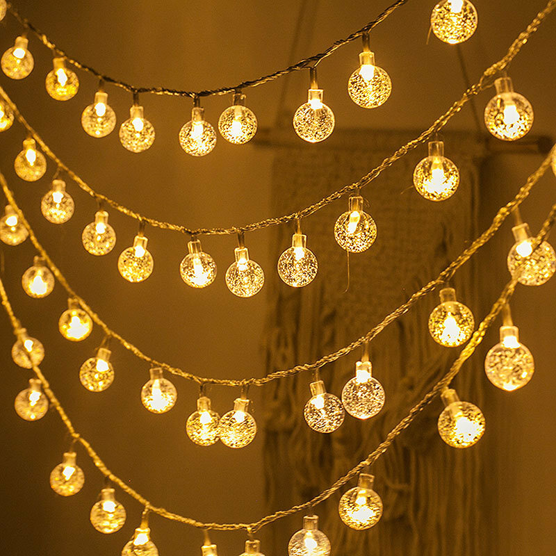 LEDクリスタルボールライトガーランド,8つの照明モード,防水,クリスマスパーティー,屋外装飾用
