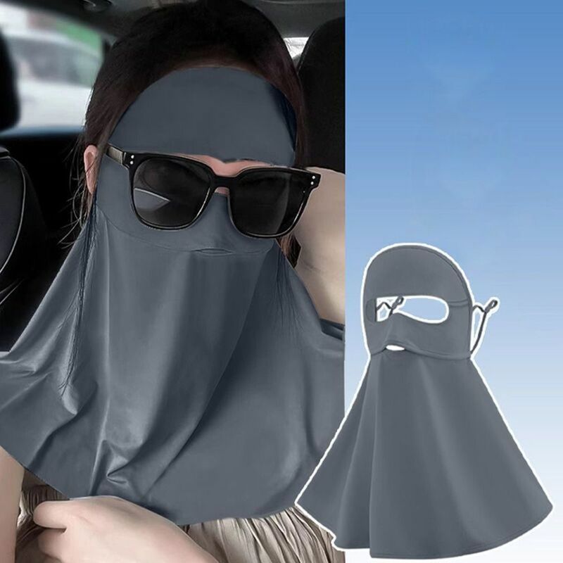Masker Wajah Anti-UV UPF50 +, perlindungan UV musim panas tembus udara Leher wajah masker sutra es penutup wajah terintegrasi