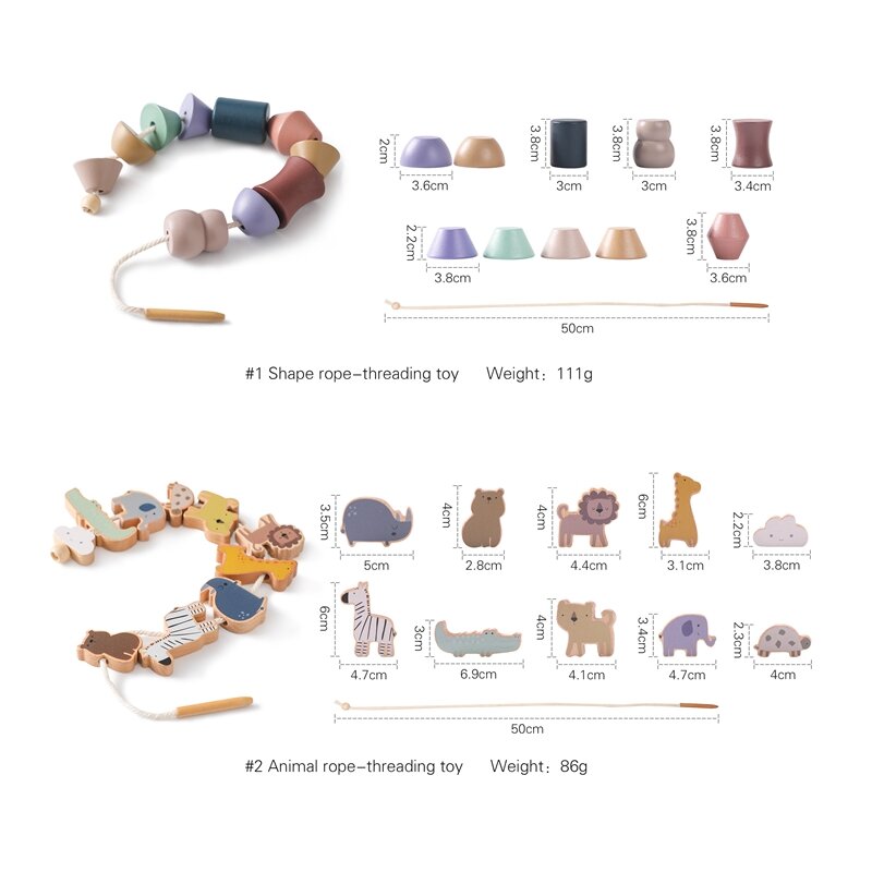 Baby Animal Threading Toys Wooden Stacking Toys Blocks Board Games Wooden Toys Baby Animal Stringing Threading Beads Toy Gift