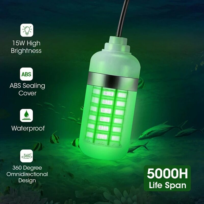 Luz Led de pesca impermeable para exteriores, lámpara de 12v de voltaje, luz verde, señuelo de pesca en balsa