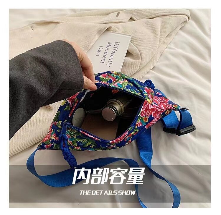 Tas Pinggang, tas dada kasual budaya tradisional Cina, tas pinggang motif bunga