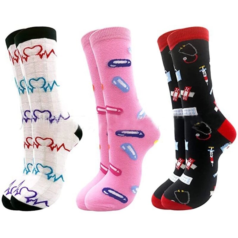 Doctor Nurse Print Grey Anatomy Cotton Socks Casual creativo traspirante morbido divertente novità calzini a tubo basso regalo per i fan