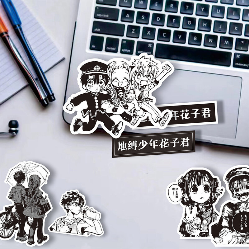 Sanita-bound hanako-kun anime adesivos, preto e branco, decalque impermeável, adesivo para skate, laptop, telefone, carro, brinquedo do miúdo, legal, 10 pcs, 30 pcs, 67pcs