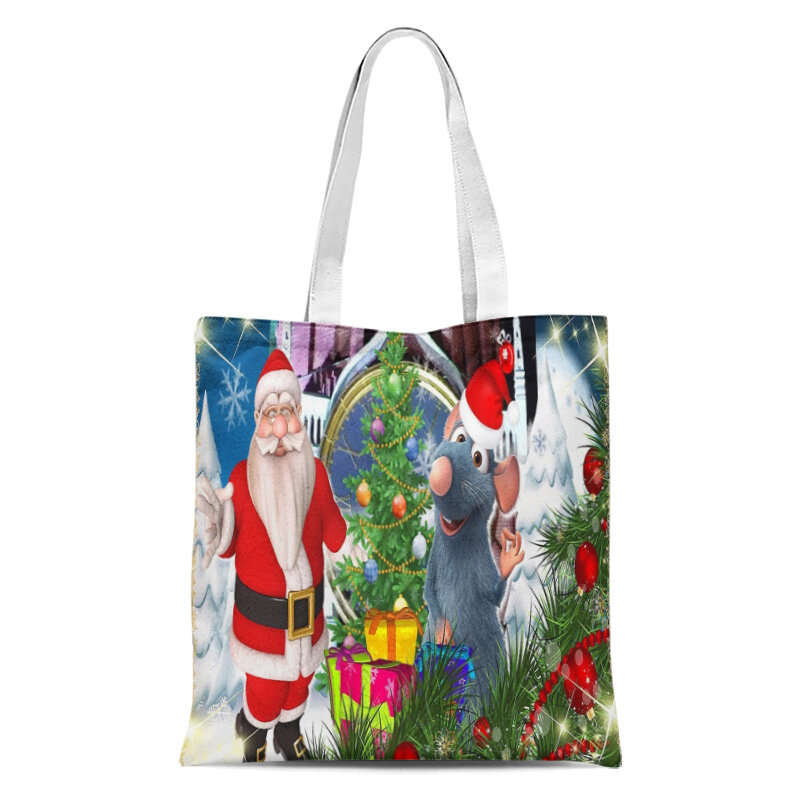 Christmas Art Storage Shoulder Bag Heart Woman Bags Eco-Friendly Canvas Tote Ladies Large Reusable Outdoor Shopping Bag Handbag