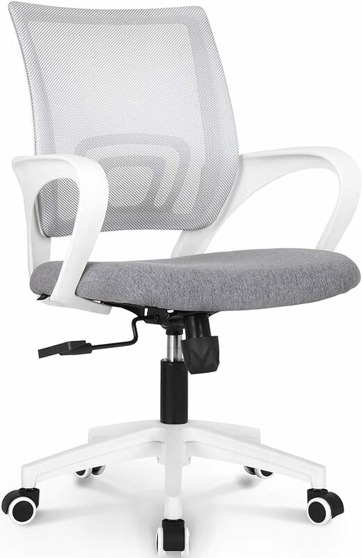 Kursi komputer meja kantor ergonomis, bantalan punggung tengah, penopang pinggang dengan roda nyaman jaring biru balap S