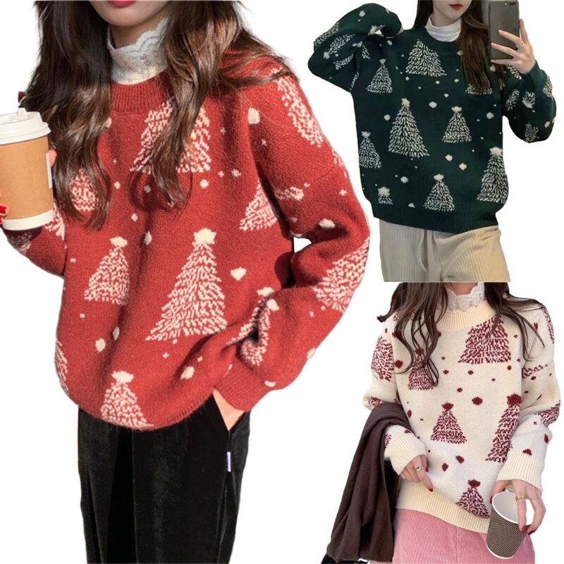 Women's Snowflake Knit Long Sleeve Sweater Pullover Tops Showcase your Winter Look with This Sweater Dropship