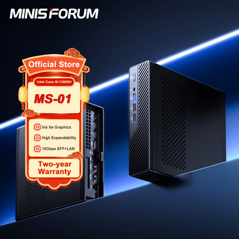 MINISFORUM MS-01 PC Mini, komputer Mini DDR5 5200Mhz dengan 10 Gigabit Ethernet PC Mini Intel Core i9 generasi ke-13