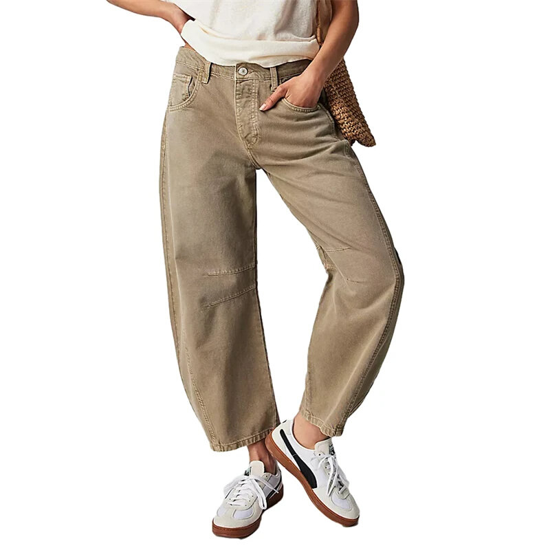 Pantalones vaqueros recortados para mujer, Vaqueros holgados de cintura baja, Color liso, estética y2k, moda de los años 2000 para novio