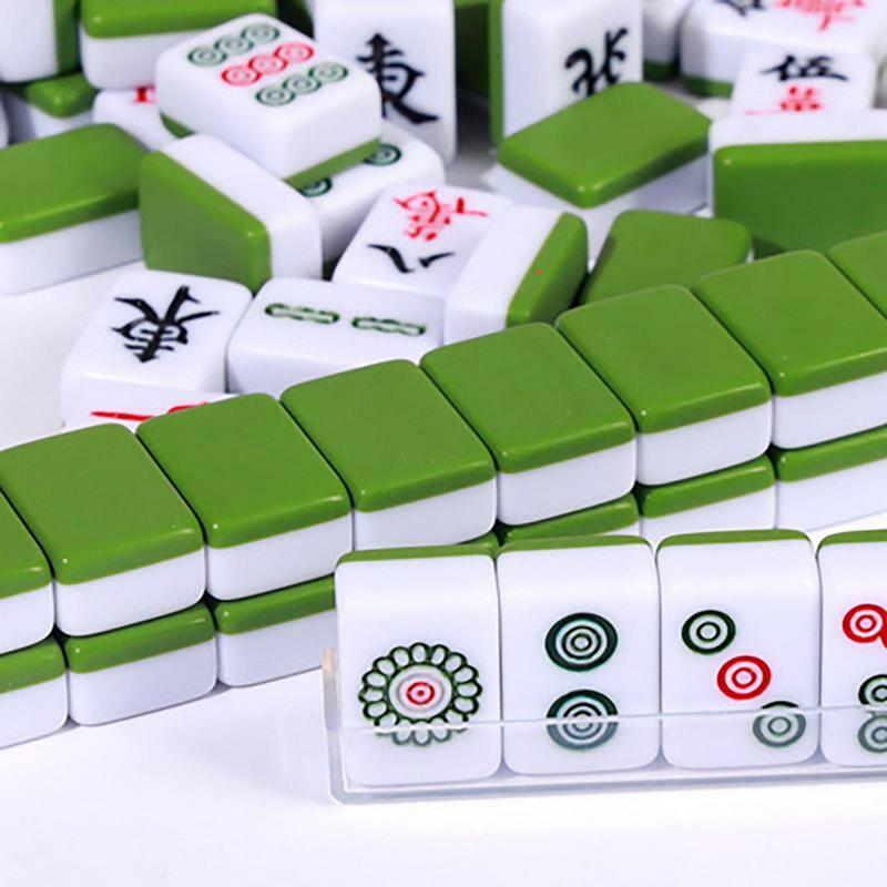 Set permainan Mahjong, perjalanan Mini Mahjong Cina, 144 ubin melamin ubin 1.0in ubin dengan tas tangan perjalanan portabel Set permainan Mahjong Cina