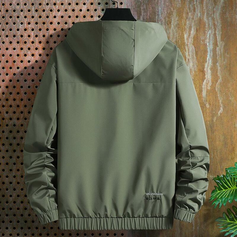 Men Jacket Hooded Cozy Relaxed Fit Zipper Buttons Outerwear   Outdoor Sports Jacket  for Daily Wear