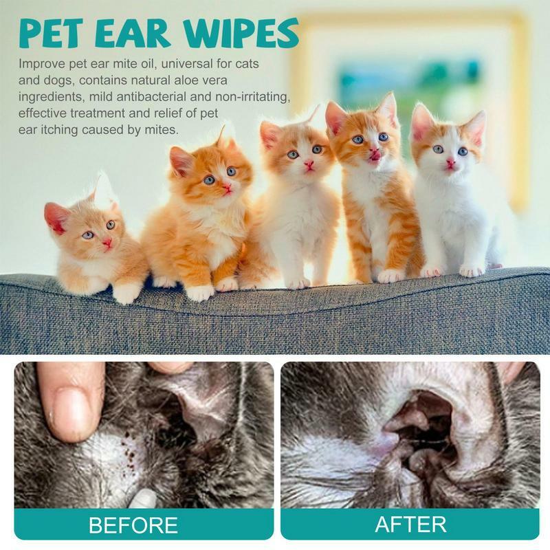 Ucho kota chusteczki 50 szt. Czyszczenie zębów nakładki na palce artykuły do pielęgnacji zwierząt domowych do usuwania wosku z uszu, a brud powstrzymuje śmierdzące swędzenie ucha