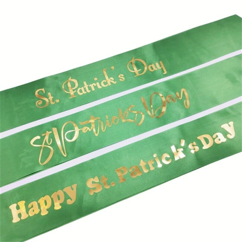 Y166 Adult Kids Patricks Day Costume Bow Hair Accessory Green Sash Party Props