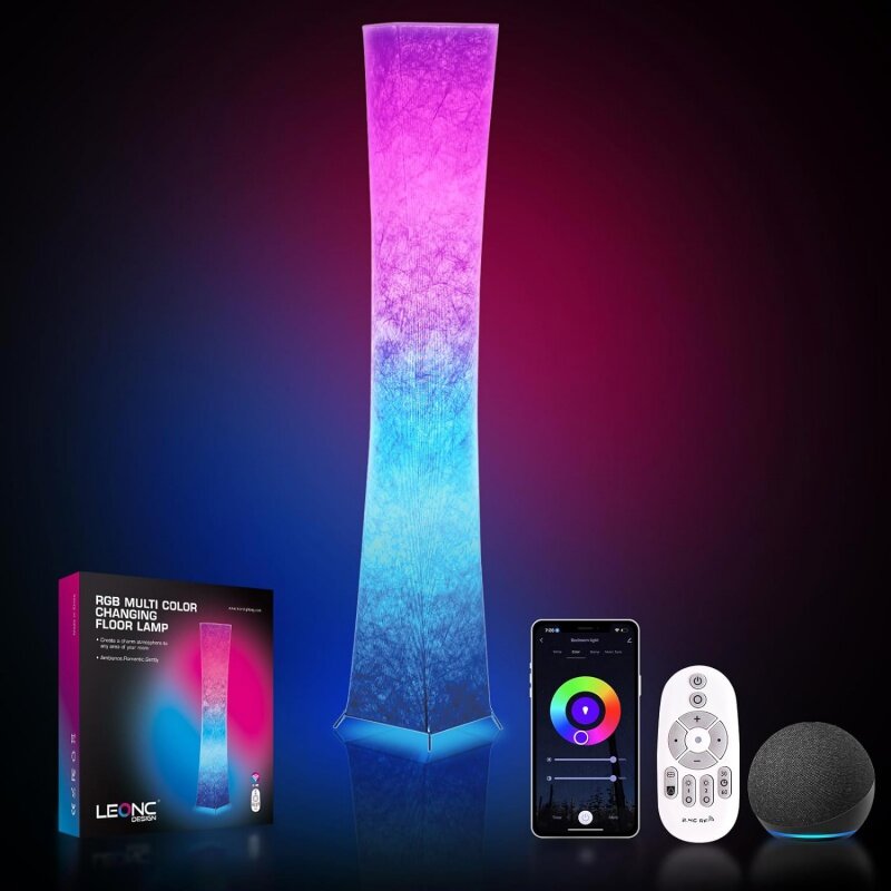 LEONC-Lâmpada de assoalho LED com mudança de cor, luz suave, RGB, Tyvek Fabric Shade, Smart App Control, compatível para sala de jogos e TV, 65 in