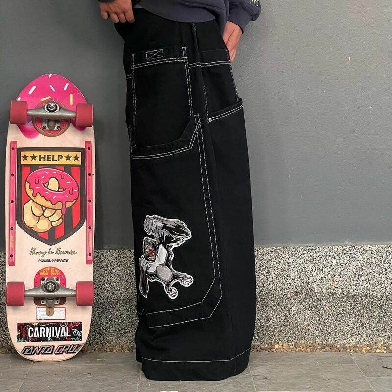 New Harajuku American Hip Hop Skateboard Teen Jeans gamba larga Big A High Street Fashion Brand stampato Versatile Jeans larghi Y2K