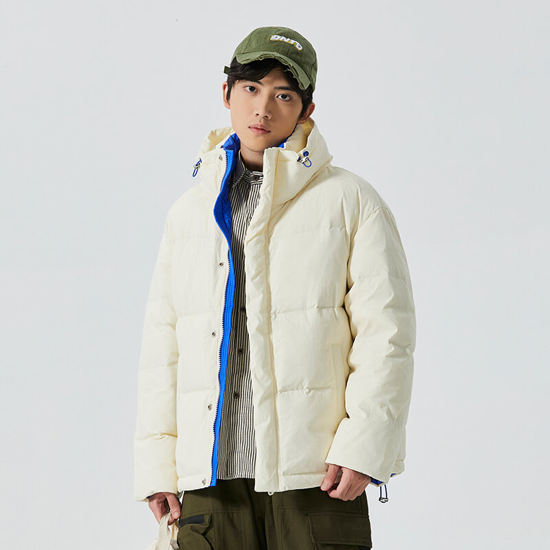 Jaket panjang tebal warna polos, mantel kerah kasual sederhana warna polos bebek putih 90 standar nasional baru