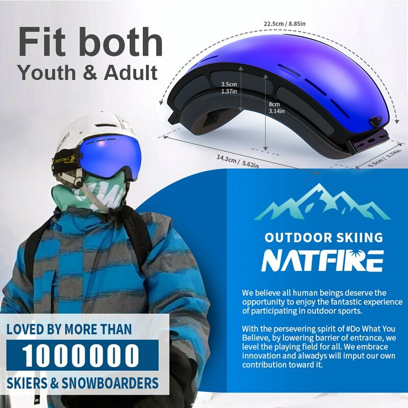 نظارات التزلج من NATFIRE طبقات مزدوجة مضادة للضباب نظارات واقية من الجليد فوق الجليد UV400 نظارات للطرق الجليدية نظارات للرياضات الخارجية للتزلج على الجليد نظارات