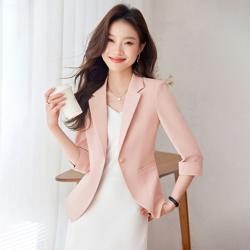 Jaqueta rosa de terno pequeno feminina, glamoroso lazer high sense, nova moda, primavera e outono, 2022