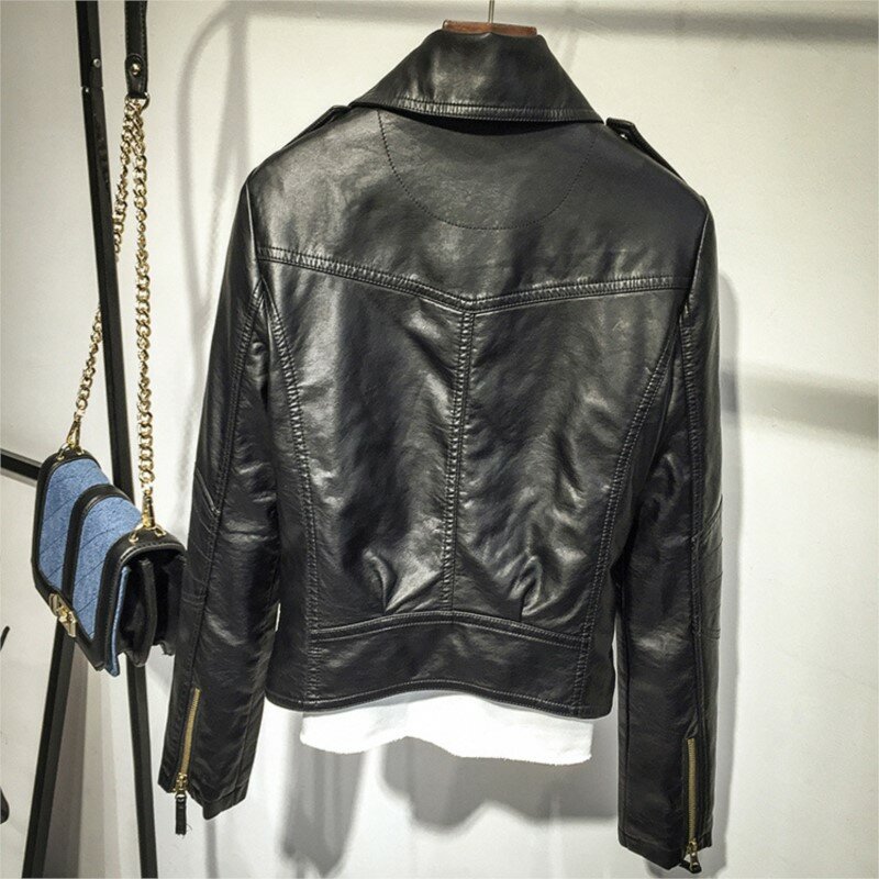 SUSOLA 여성용 블랙 PU 가죽 재킷, 쿨 슬림 숏 오토바이 재킷, 가을 코트, 베이직 스트리트 아우터