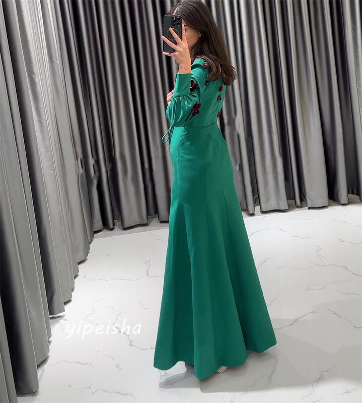 Prom Dress Saudi Arabia     Satin Applique Cocktail Party A-line V-neck Bespoke Occasion Gown Long es