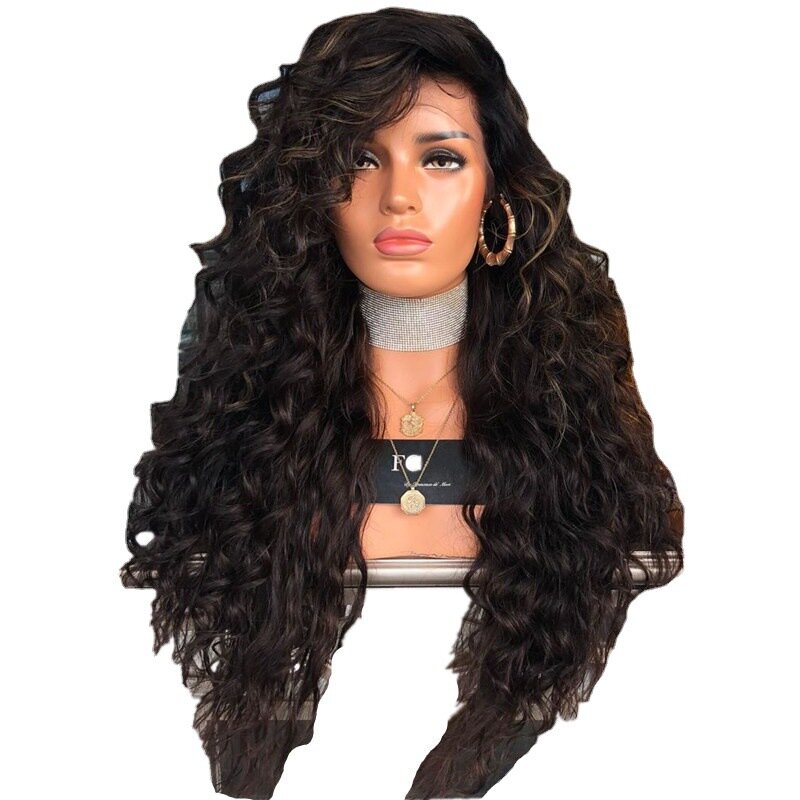 Brown Women's Synthetic Wigs Fluffy Large Wavy Long Curly Wigs Hair Simulated Mixed Color Hair Mechanism 25inch