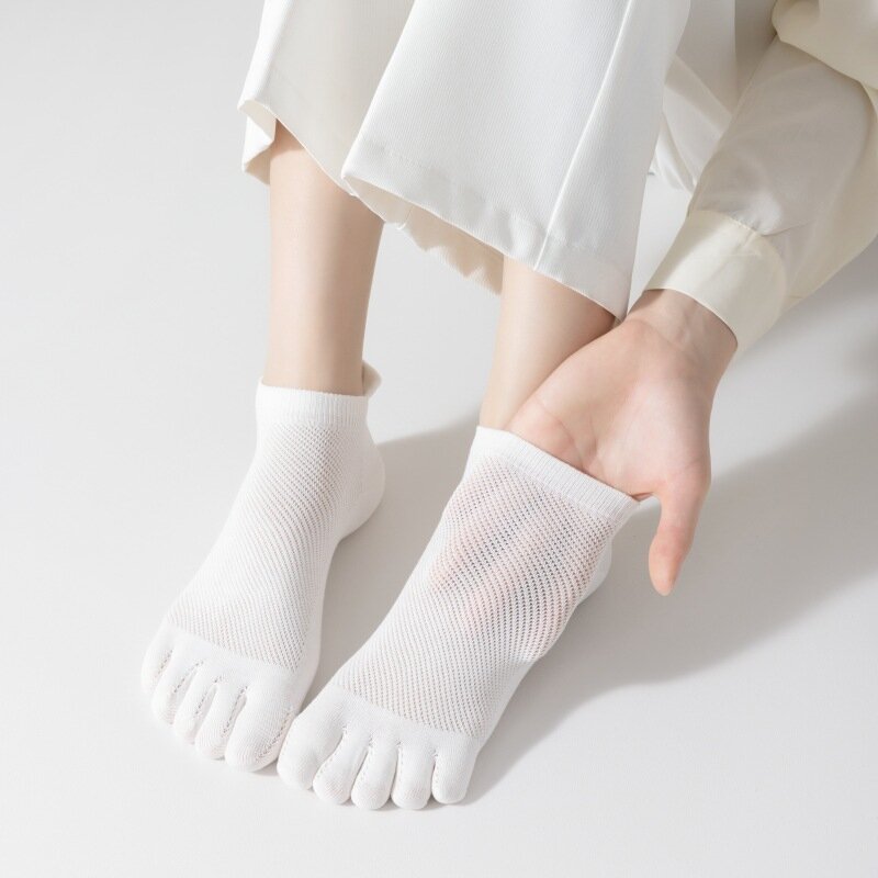 Summer Women's Five Finger Socks 5 Pairs Candy Color Soft Cotton Breathable Mesh Split Toe Socks Girls' Outdoor Sports Socks