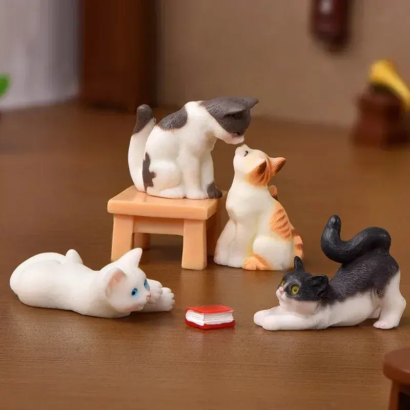 Resina gatti ornamento gattino figurina animale miniatura fata giardino bambola decorazione della casa fai da te Micro paesaggio decorazioni per la casa