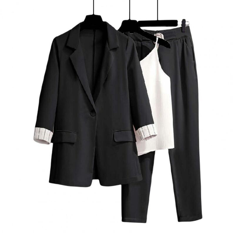 Traje de negocios de un solo botón para mujer, traje de abrigo con solapa, cintura elástica, elegante, 3 unids/set