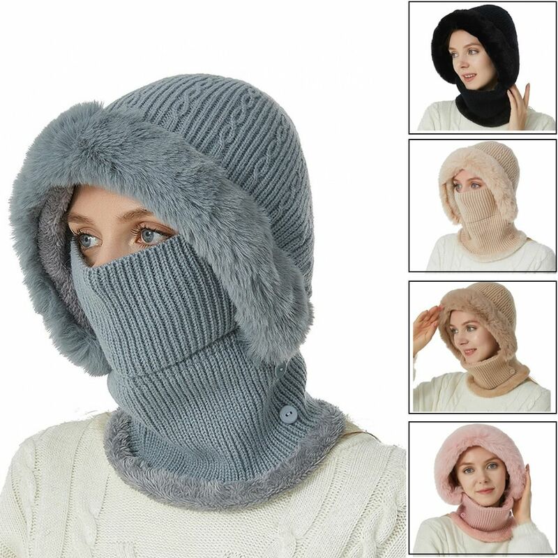 Gorro de malha multiuso feminino, proteção de orelhas de pelúcia, chapéu mais quente, moda inverno