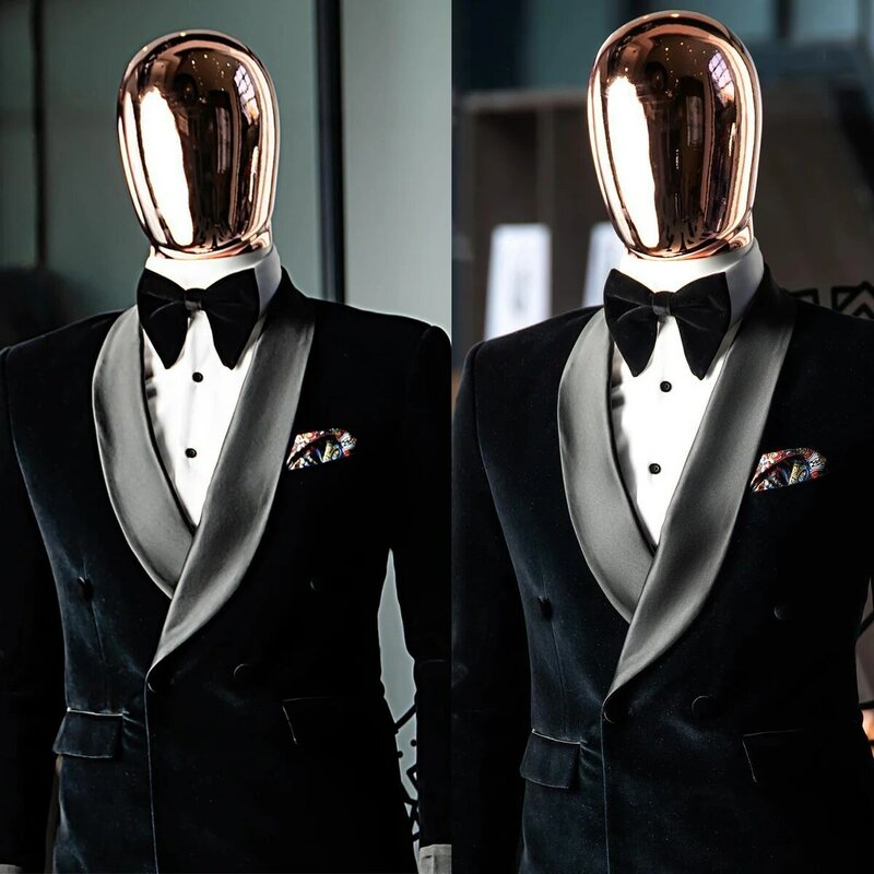 Black Men Wedding Jacket Shawl Lapel Slim Fit Suits For Groom Only Coat Set Male Blazer Custom Made