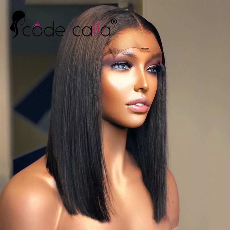 Perruque Bob Lace Closure Wig Brésilienne Naturelle, Cheveux Courts Lisses, 4x4, 13x1, pour Femme Africaine