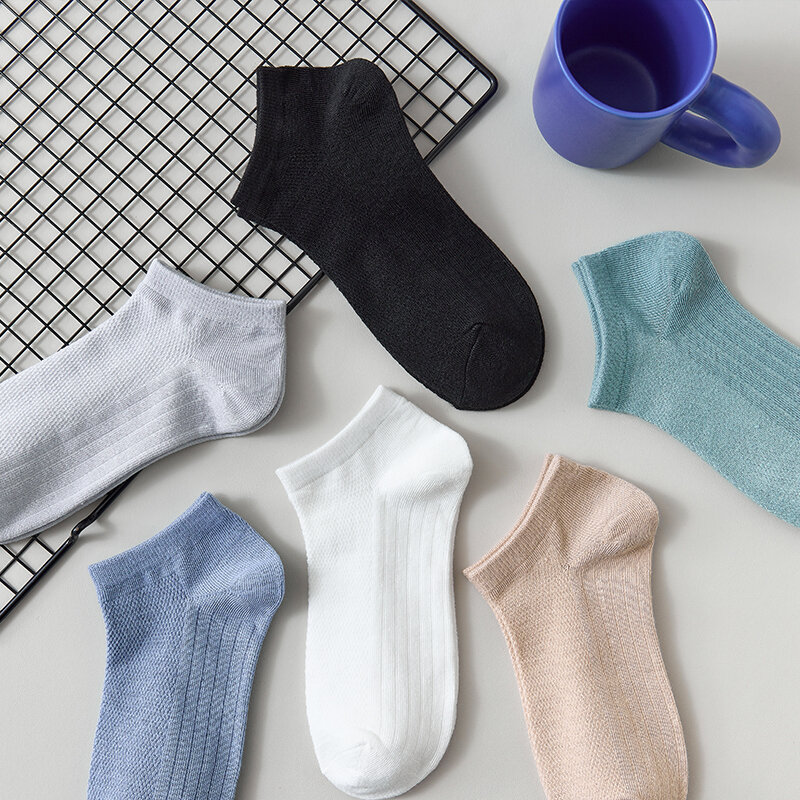 Calcetines cortos de algodón para hombre, calcetín informal de malla transpirable, de alta calidad, a la moda, 5 pares