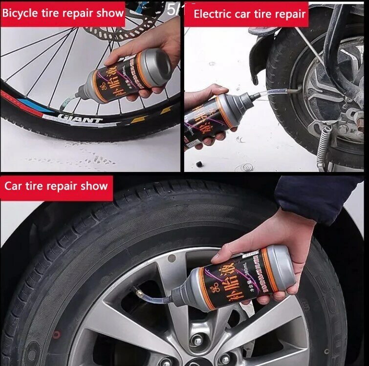 Líquido de autoreparación de neumáticos de coche, pegamento de reparación de neumáticos de motocicleta, coche eléctrico, bicicleta, neumático de vacío, interior, automático